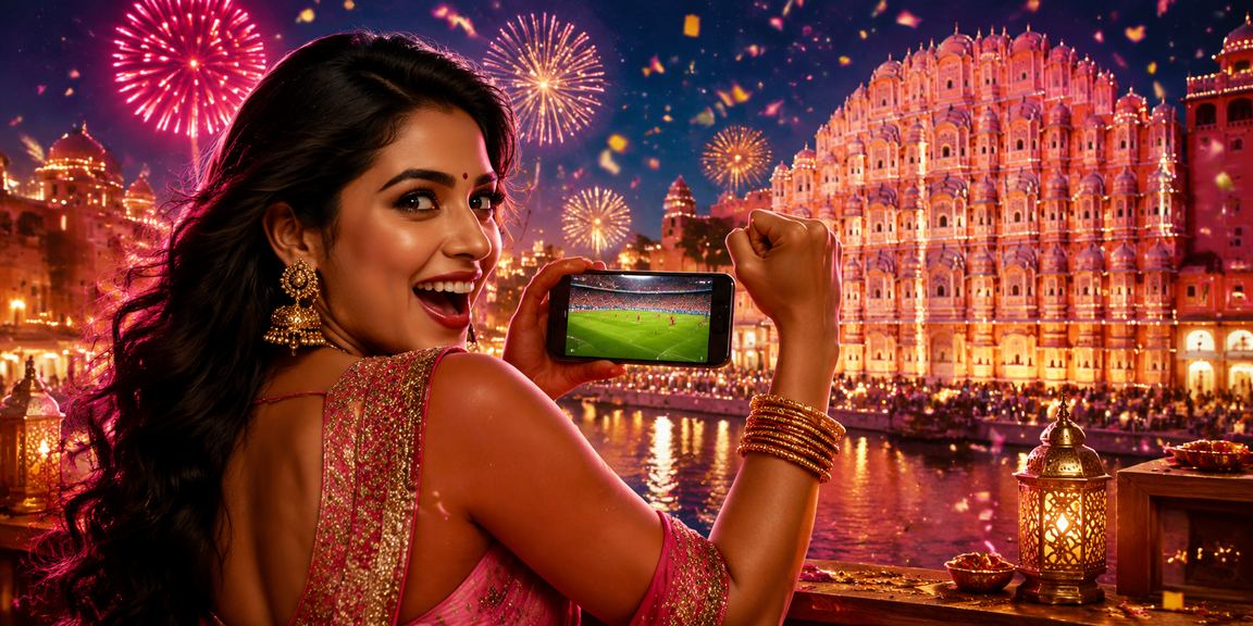 Lively Jaipur setting with sports betting atmosphere and red gold theme