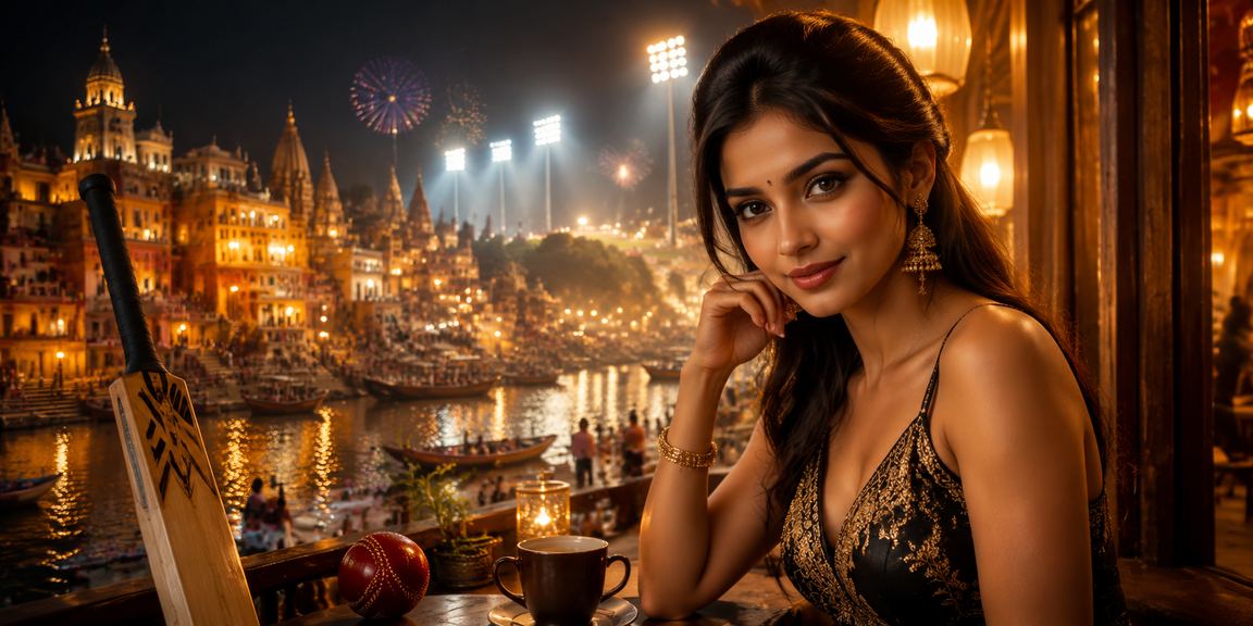 Varanasi cricket match with betting activities at night market